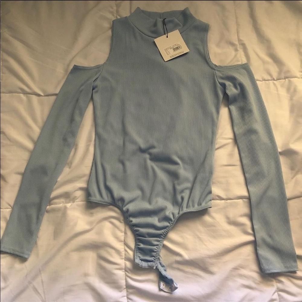 Baby blue cold shoulder bodysuit